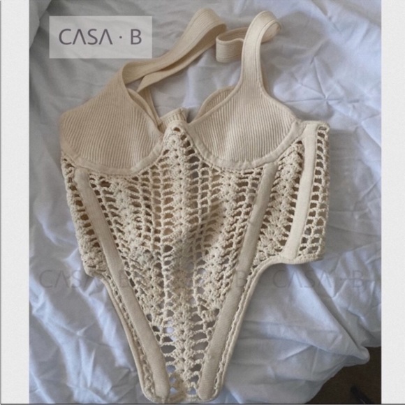 NEW💫CASA B| Siren Crochet Bustier Corset Top in Bone - Picture 4 of 11